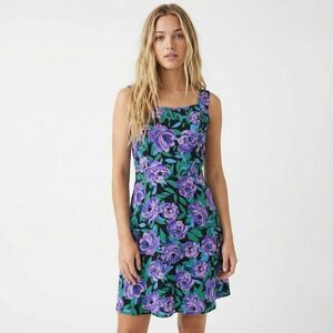 JDY ASOS Floral Mini Dress 6 NWT Purple Square Neck Retro Skater Summer Boho